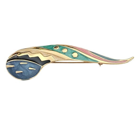 Modernist Fernando Originals FO Multi Color Enamel Paisley Brooch, Signed L617 - Picture 3 of 9